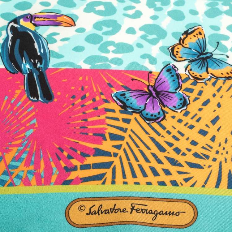 Pre Owned Salvatore Ferragamo Aqua Blue Guizzo Silk Square Scarf