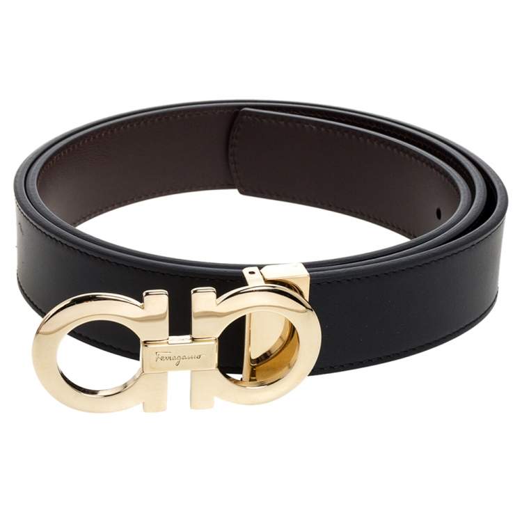 مملوكة مسبقًا Salvatore Ferragamo Black Leather Hickory Buckle Belt 110CM