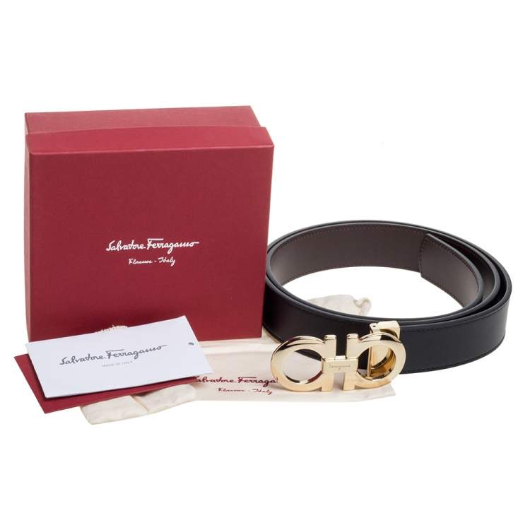 مملوكة مسبقًا Salvatore Ferragamo Black Leather Hickory Buckle Belt 110CM