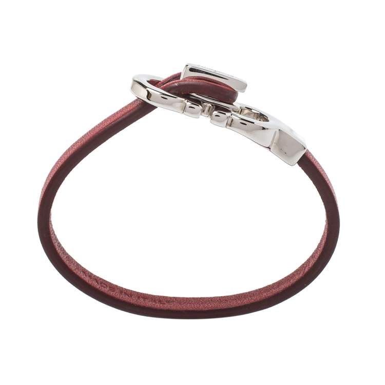 Pre Owned Salvatore Ferragamo Dark Red Leather Gancini Bracelet