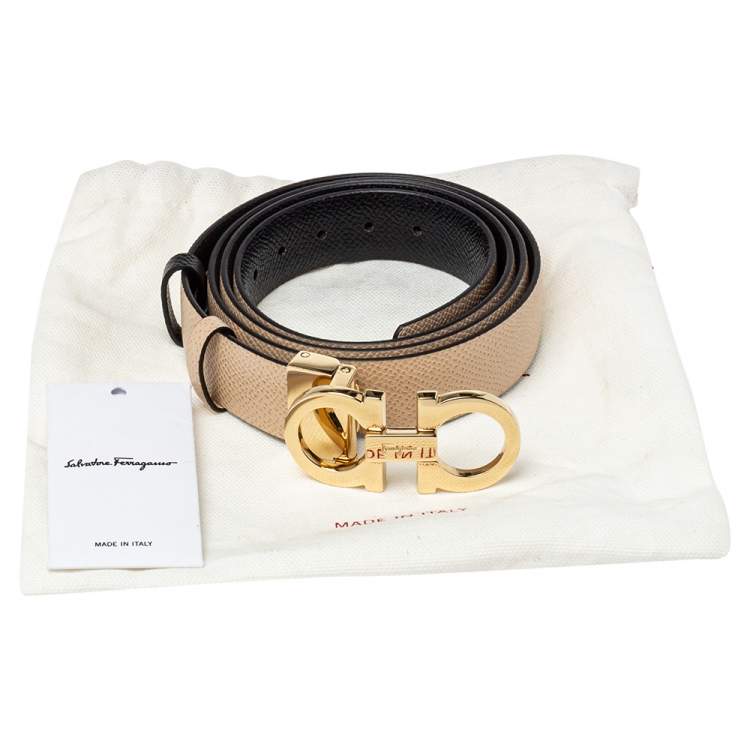 Pre Owned Salvatore Ferragamo Beige Leather Gancini Buckle Belt 100CM