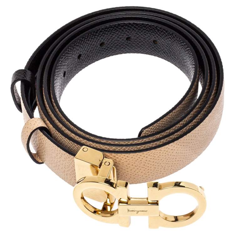 Pre Owned Salvatore Ferragamo Beige Leather Gancini Buckle Belt 100CM