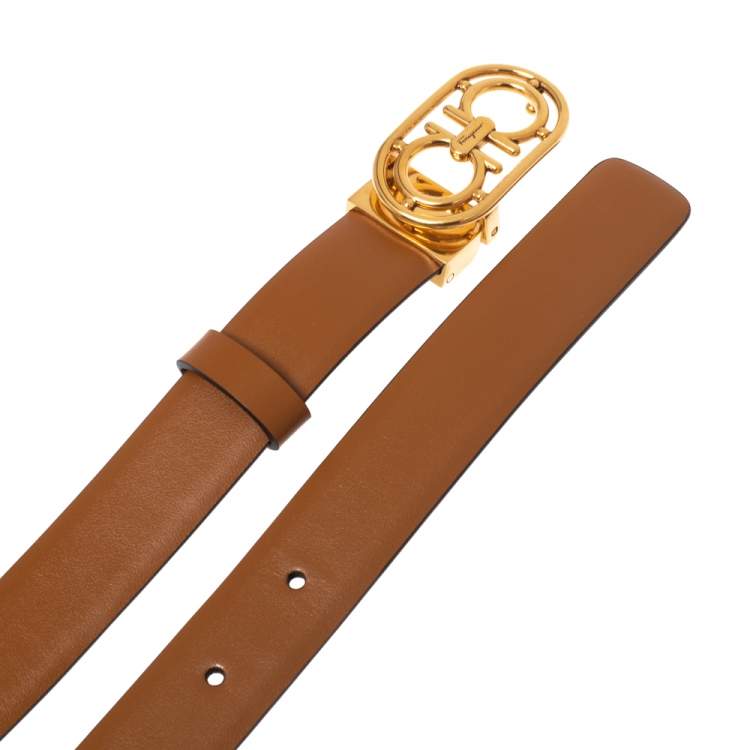 Pre Owned Salvatore Ferragamo Tan Leather Gancini Buckle Belt 85CM