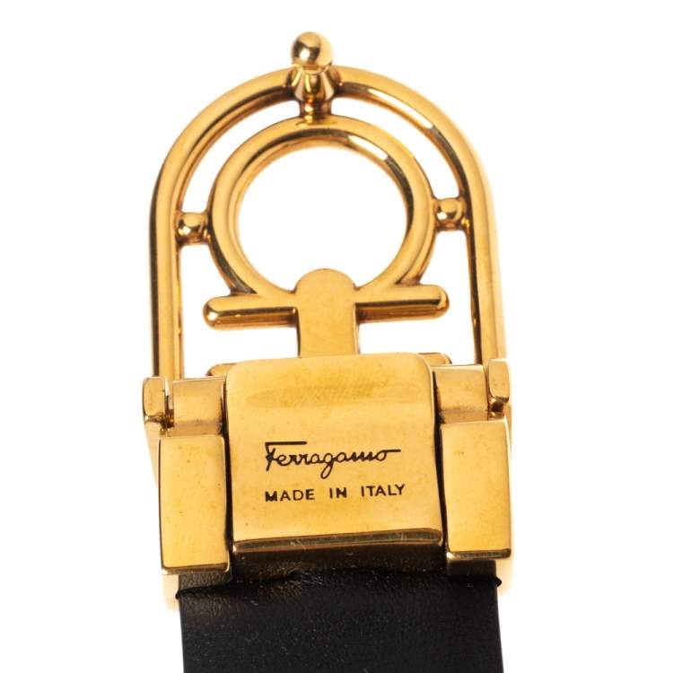 Pre Owned Salvatore Ferragamo Tan Leather Gancini Buckle Belt 85CM