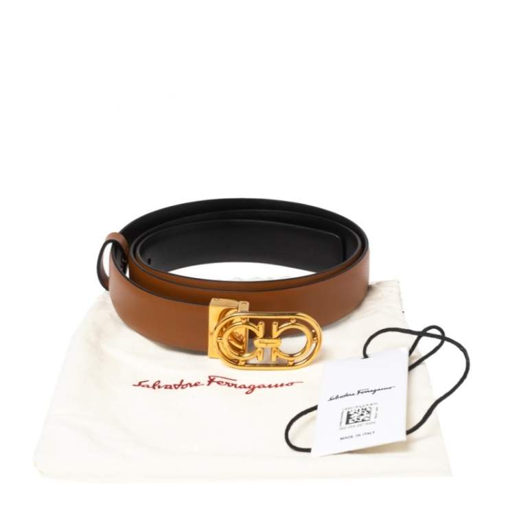 Pre Owned Salvatore Ferragamo Tan Leather Gancini Buckle Belt 85CM