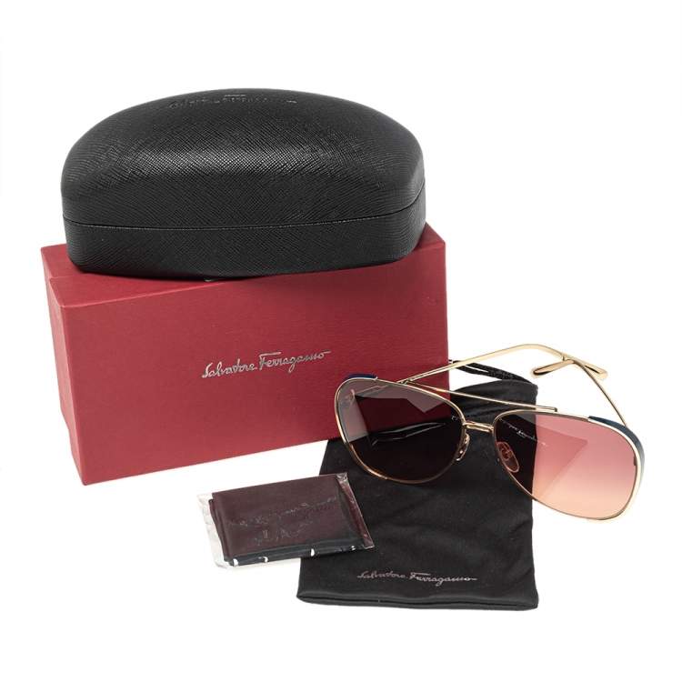 Pre Owned Salvatore Ferragamo Pink/Blue Acetate SF205S Gradient Aviator Sunglasses