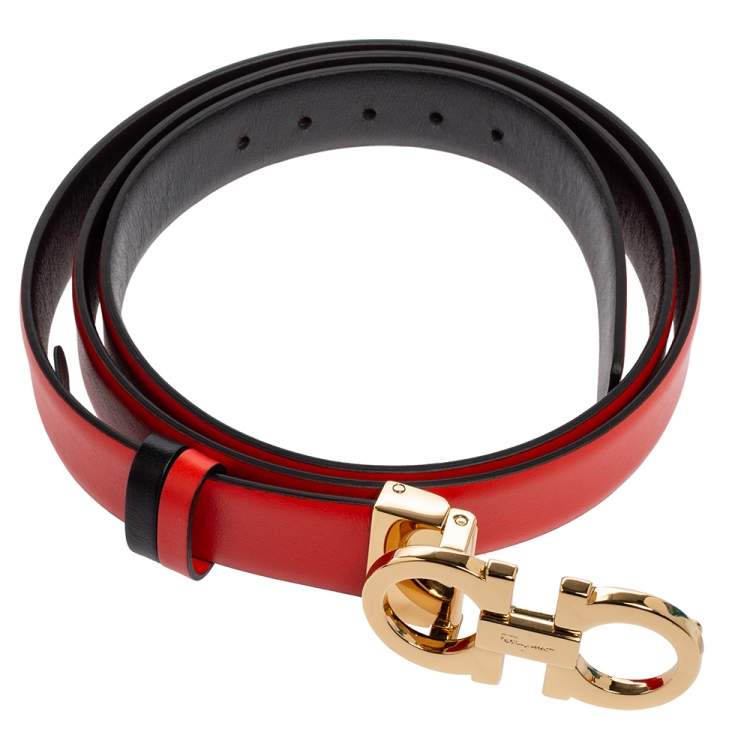مملوكة مسبقًا Salvatore Ferragamo Red/Black Leather Gancini Reversible Belt 100CM