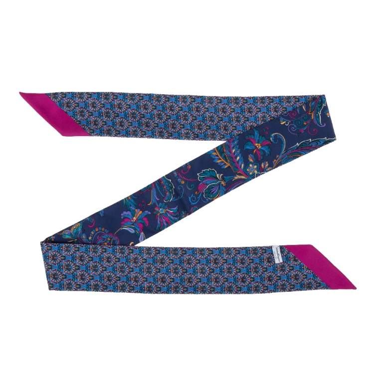 Pre Owned Salvatore Ferragamo Marine Blue Floral Print Silk Bandeau