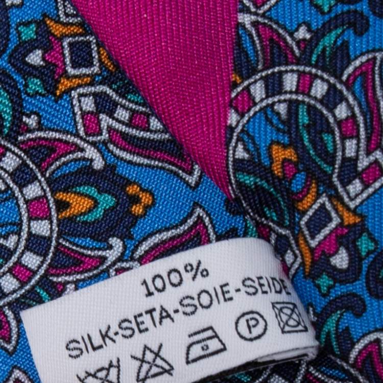 Pre Owned Salvatore Ferragamo Marine Blue Floral Print Silk Bandeau