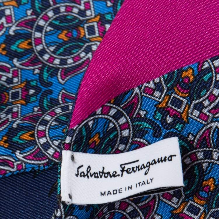 Pre Owned Salvatore Ferragamo Marine Blue Floral Print Silk Bandeau