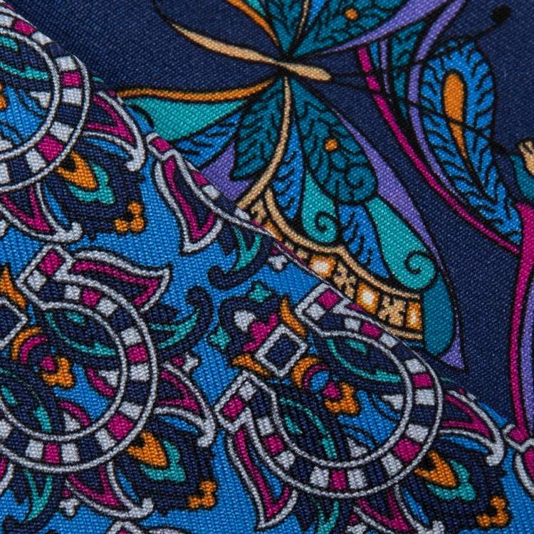 Pre Owned Salvatore Ferragamo Marine Blue Floral Print Silk Bandeau