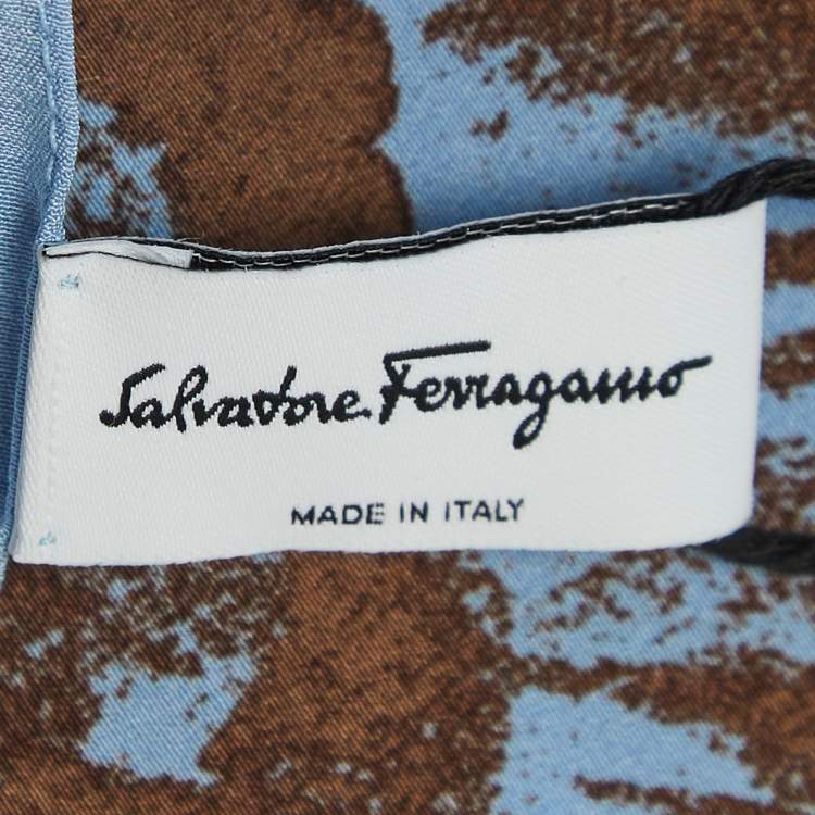 Pre Owned Salvatore Ferragamo Blue Poppy Print Silk Scarf
