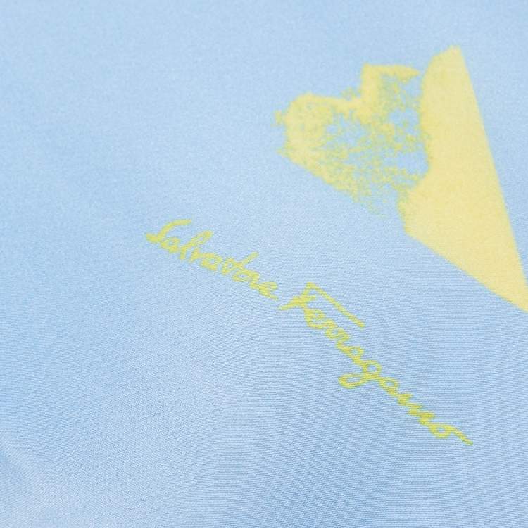 Pre Owned Salvatore Ferragamo Blue Poppy Print Silk Scarf