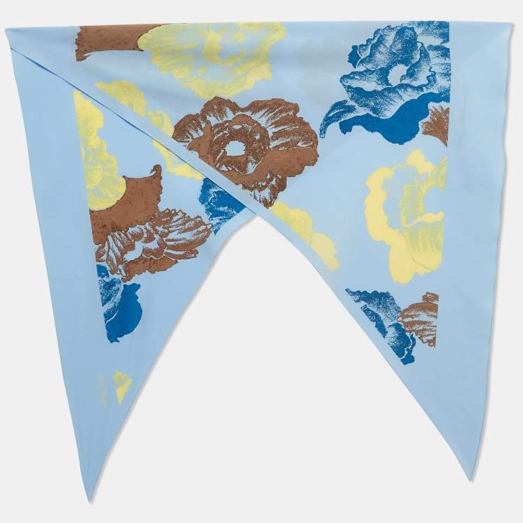 Pre Owned Salvatore Ferragamo Blue Poppy Print Silk Scarf