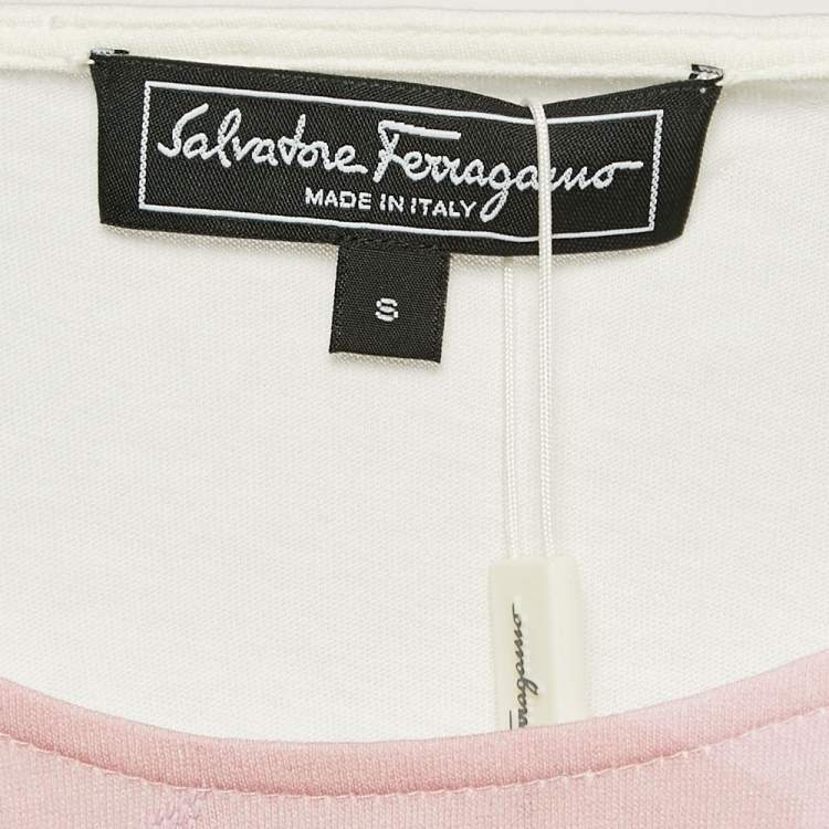 Pre Owned Salvatore Ferragamo Pink Printed Jersey Sequin Detail T-Shirt S