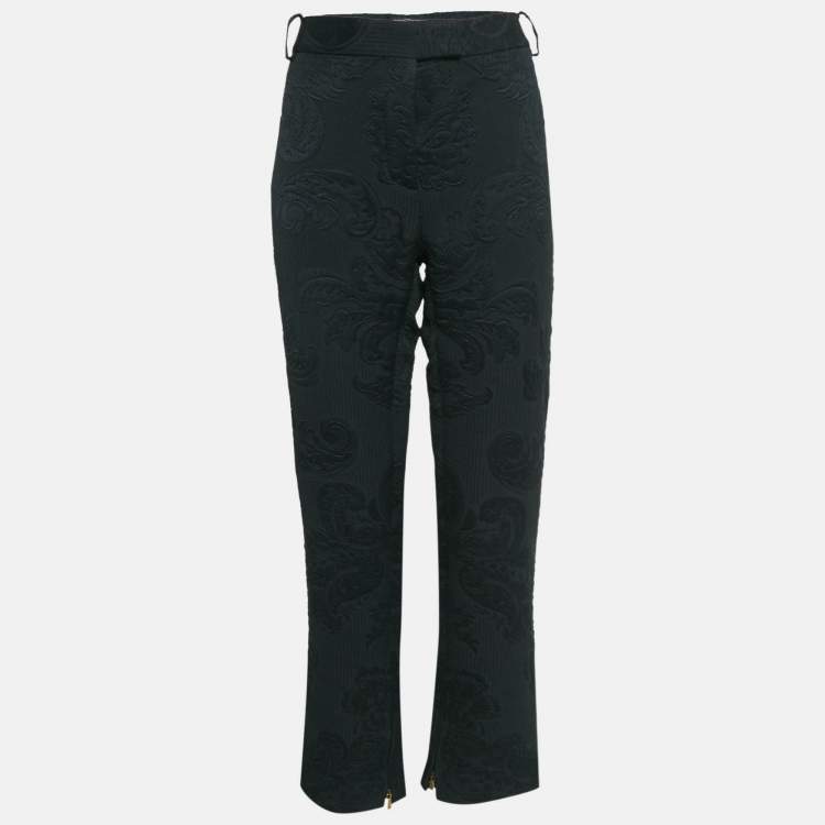 Pre Owned Salvatore Ferragamo Black Floral Jacquard Lace-Up Trousers M
