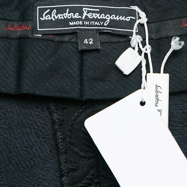 Pre Owned Salvatore Ferragamo Black Floral Jacquard Lace-Up Trousers M