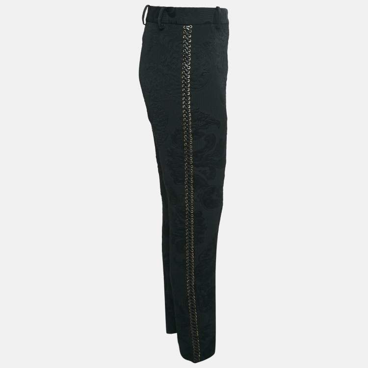 Pre Owned Salvatore Ferragamo Black Floral Jacquard Lace-Up Trousers M