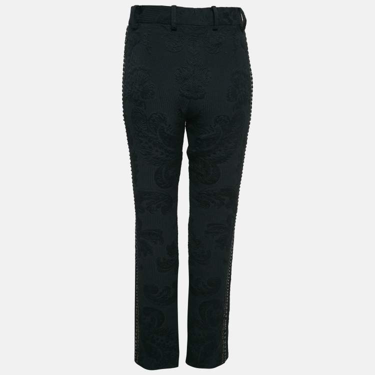 Pre Owned Salvatore Ferragamo Black Floral Jacquard Lace-Up Trousers M
