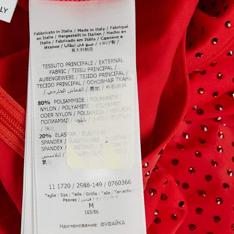 Pre Owned Salvatore Ferragamo Red Studded Jersey Long Sleeve Top  M