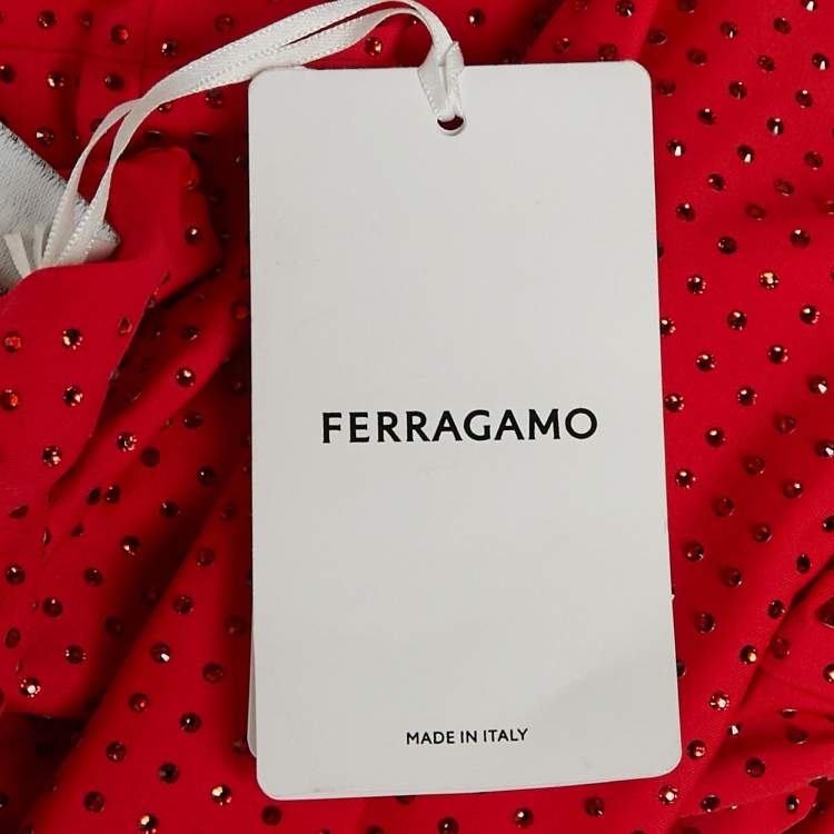 Pre Owned Salvatore Ferragamo Red Studded Jersey Long Sleeve Top  M