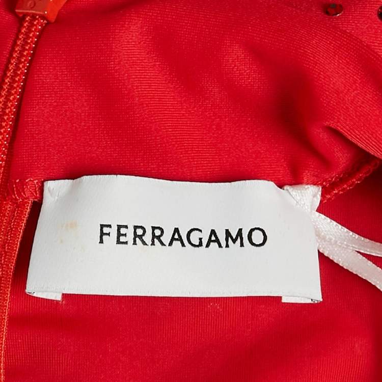 Pre Owned Salvatore Ferragamo Red Studded Jersey Long Sleeve Top  M