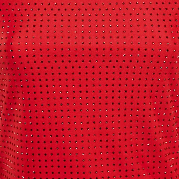 Pre Owned Salvatore Ferragamo Red Studded Jersey Long Sleeve Top  M