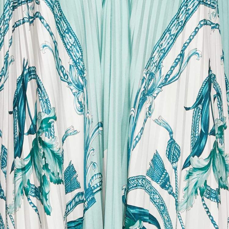 Pre Owned Salvatore Ferragamo Blue Floral Print Satin Plisse Midi Dress M