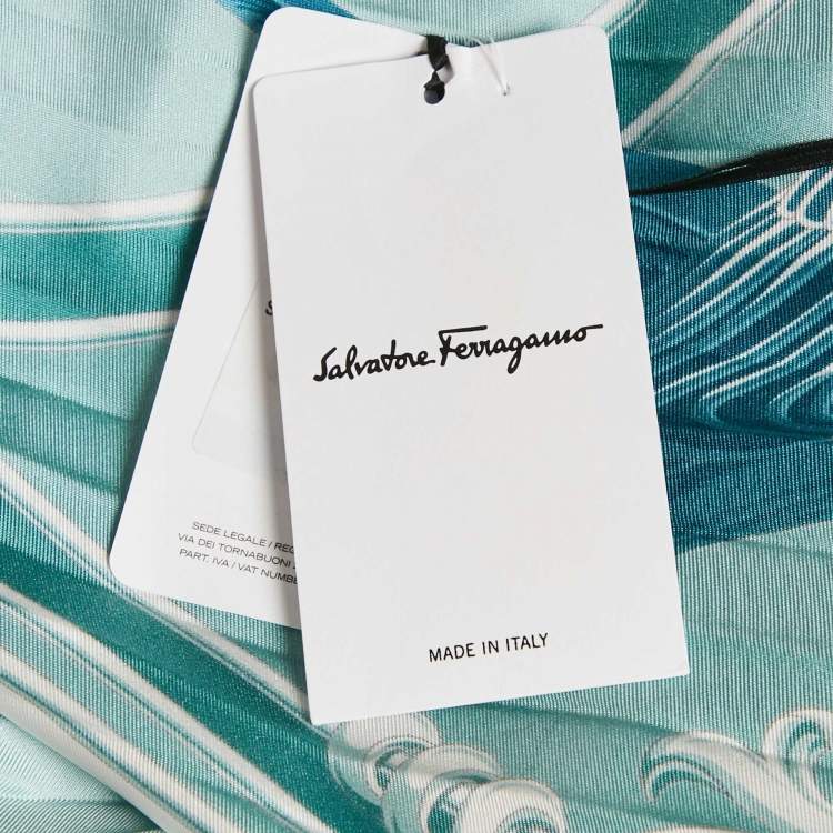 Pre Owned Salvatore Ferragamo Blue Floral Print Satin Plisse Midi Dress M