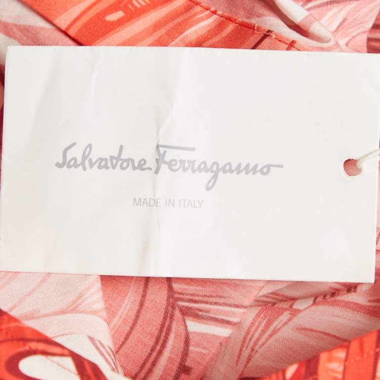 Pre Owned Salvatore Ferragamo Red Tropical Print Cotton Shirt S