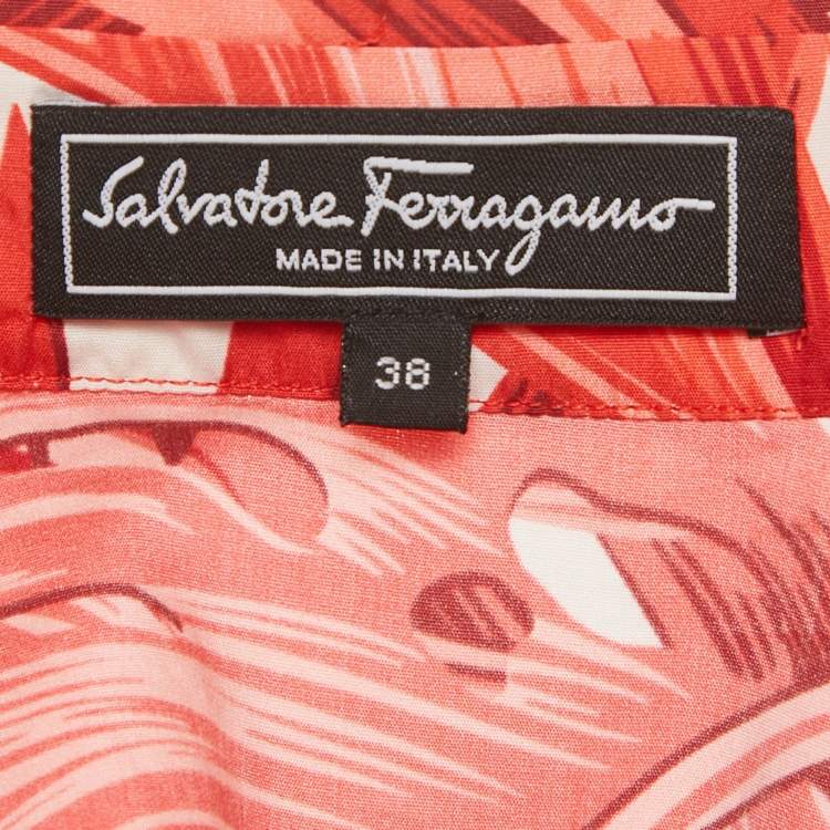 Pre Owned Salvatore Ferragamo Red Tropical Print Cotton Shirt S