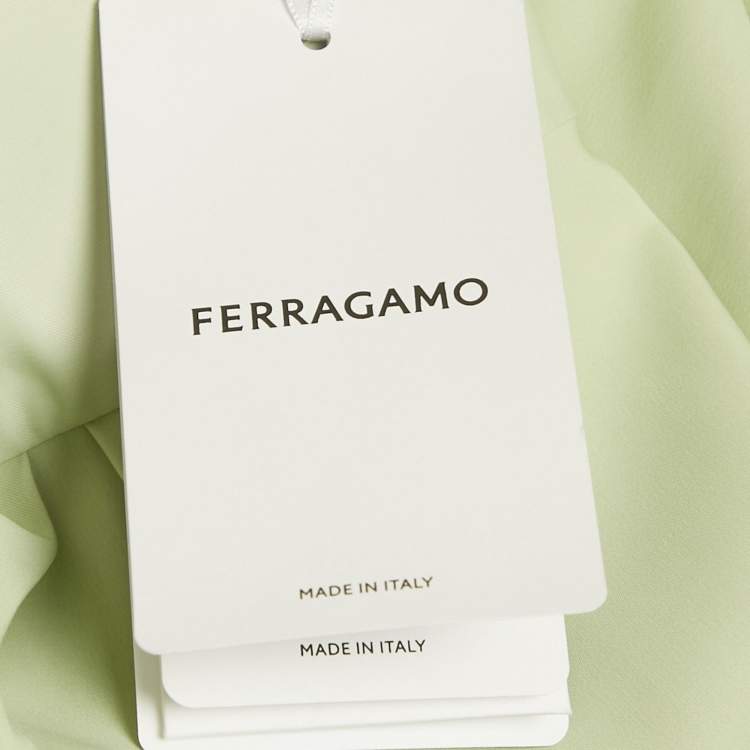 Pre Owned Salvatore Ferragamo Light Green Satin Draped Scarf Detail Shirt S