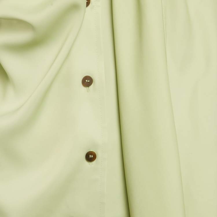 Pre Owned Salvatore Ferragamo Light Green Satin Draped Scarf Detail Shirt S