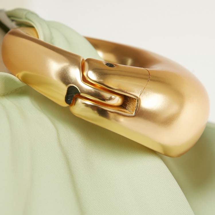 Pre Owned Salvatore Ferragamo Light Green Satin Draped Scarf Detail Shirt S