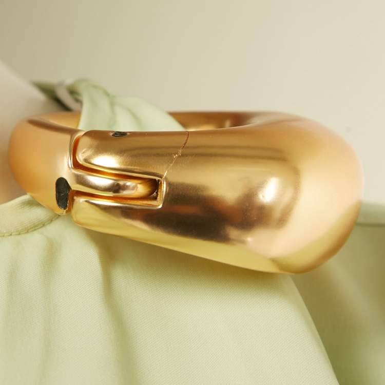 Pre Owned Salvatore Ferragamo Light Green Satin Draped Scarf Detail Shirt S