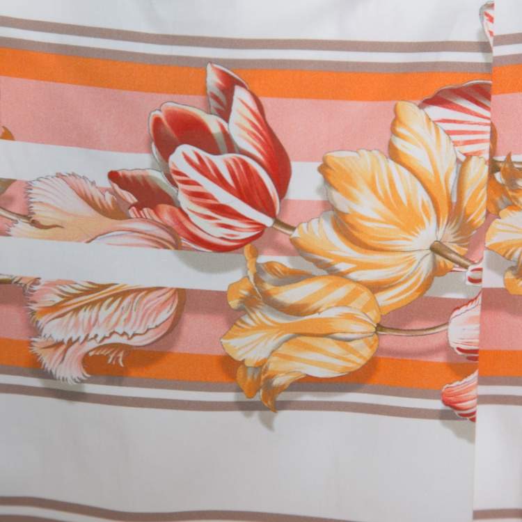 Pre Owned Salvatore Ferragamo Multicolor Printed Cotton Belted Pleated Skirt S