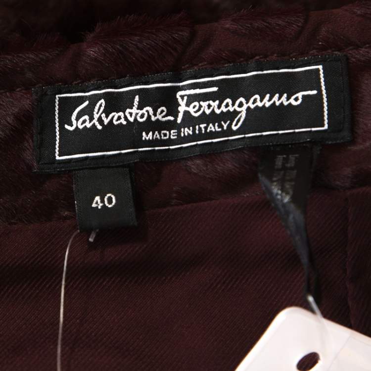 Pre Owned Salvatore Ferragamo Burgundy Giraffe Pattern Leather Pencil Skirt S