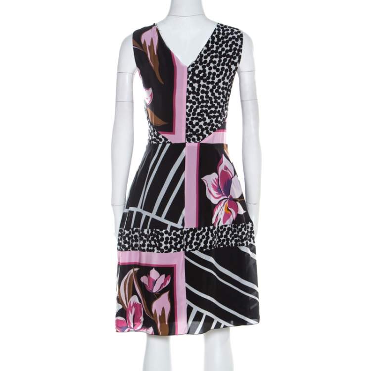 Pre Owned Salvatore Ferragamo Multicolor Floral Print Silk Sleeveless Fit and Flare Dress S