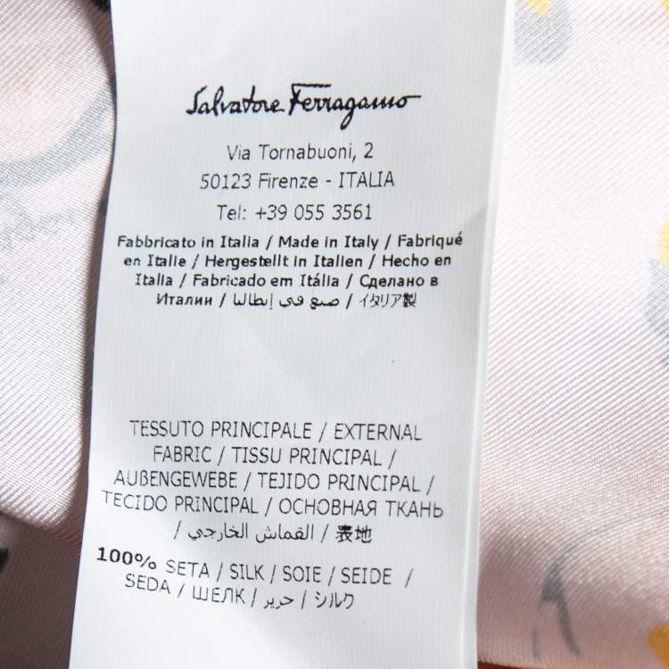 Pre Owned Salvatore Ferragamo Pink and Yellow Printed Silk Long Sleeve Blouse M