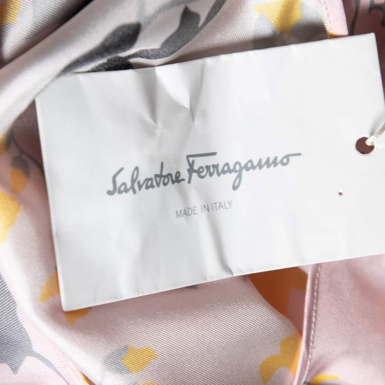 Pre Owned Salvatore Ferragamo Pink and Yellow Printed Silk Long Sleeve Blouse M