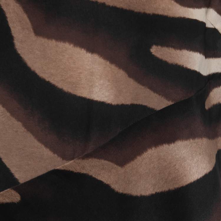 Pre Owned Salvatore Ferragamo Brown Printed Silk Lace Trimmed Sleeveless Top L