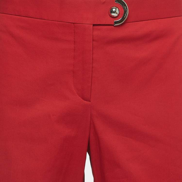 Pre Owned Salvatore Ferragamo Red Stretch Cotton Trousers L