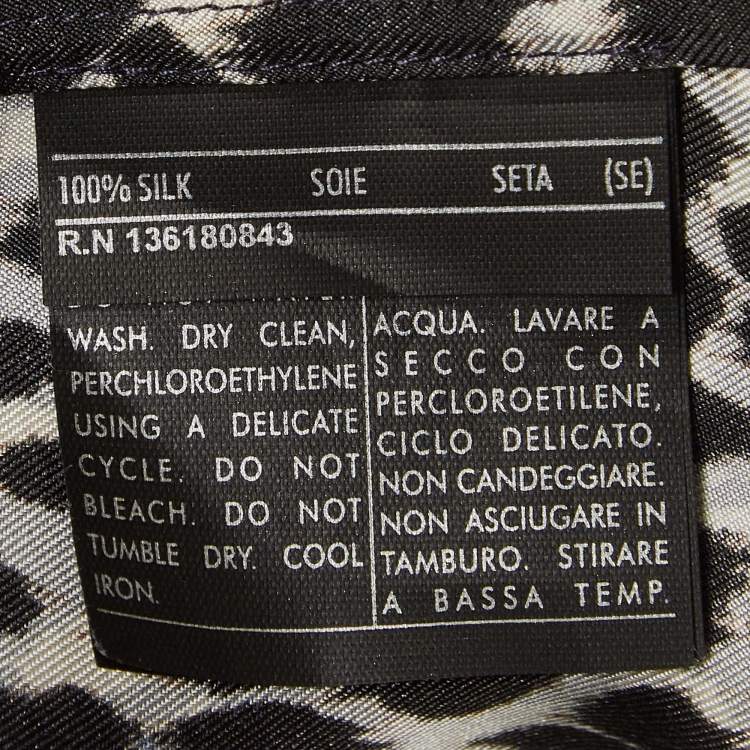 Pre Owned Salvatore Ferragamo Blue Leopard Print Lace Insert Silk Long Sleeve Shirt S