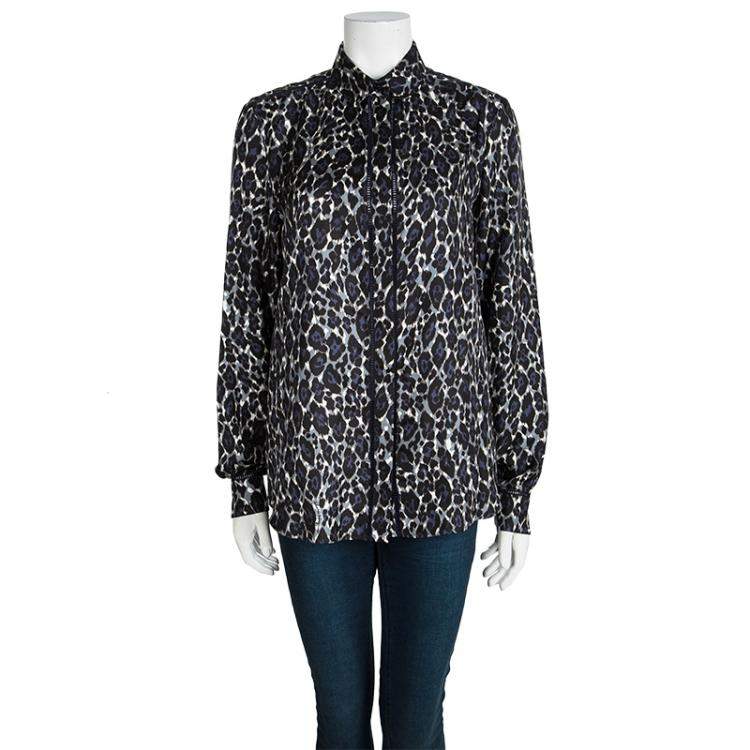 Pre Owned Salvatore Ferragamo Multicolor Printed Silk Ladder Lace Insert Long Sleeve Shirt M
