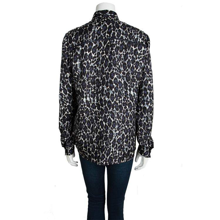 Pre Owned Salvatore Ferragamo Multicolor Printed Silk Ladder Lace Insert Long Sleeve Shirt M