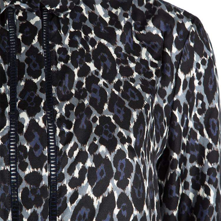 Pre Owned Salvatore Ferragamo Multicolor Printed Silk Ladder Lace Insert Long Sleeve Shirt M