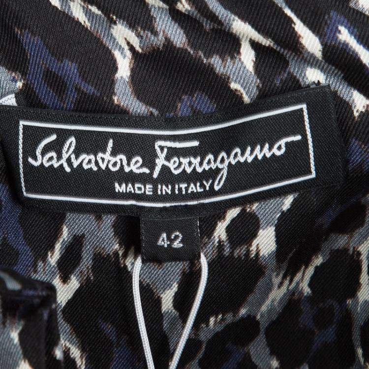 Pre Owned Salvatore Ferragamo Multicolor Printed Silk Ladder Lace Insert Long Sleeve Shirt M