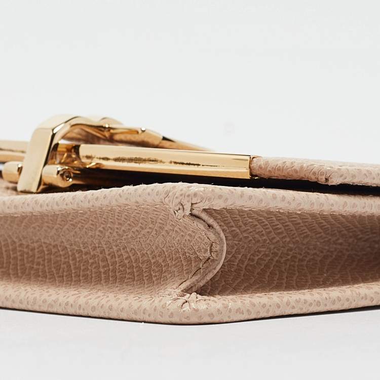 Pre Owned Salvatore Ferragamo Beige Leather Gancini Business Card Holder