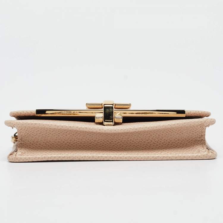 Pre Owned Salvatore Ferragamo Beige Leather Gancini Business Card Holder
