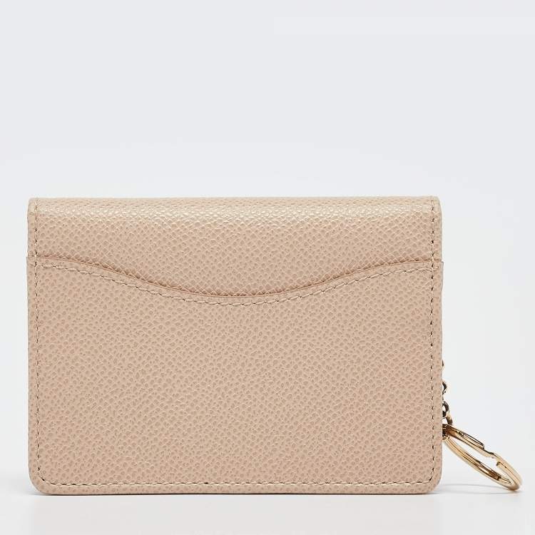 Pre Owned Salvatore Ferragamo Beige Leather Gancini Business Card Holder